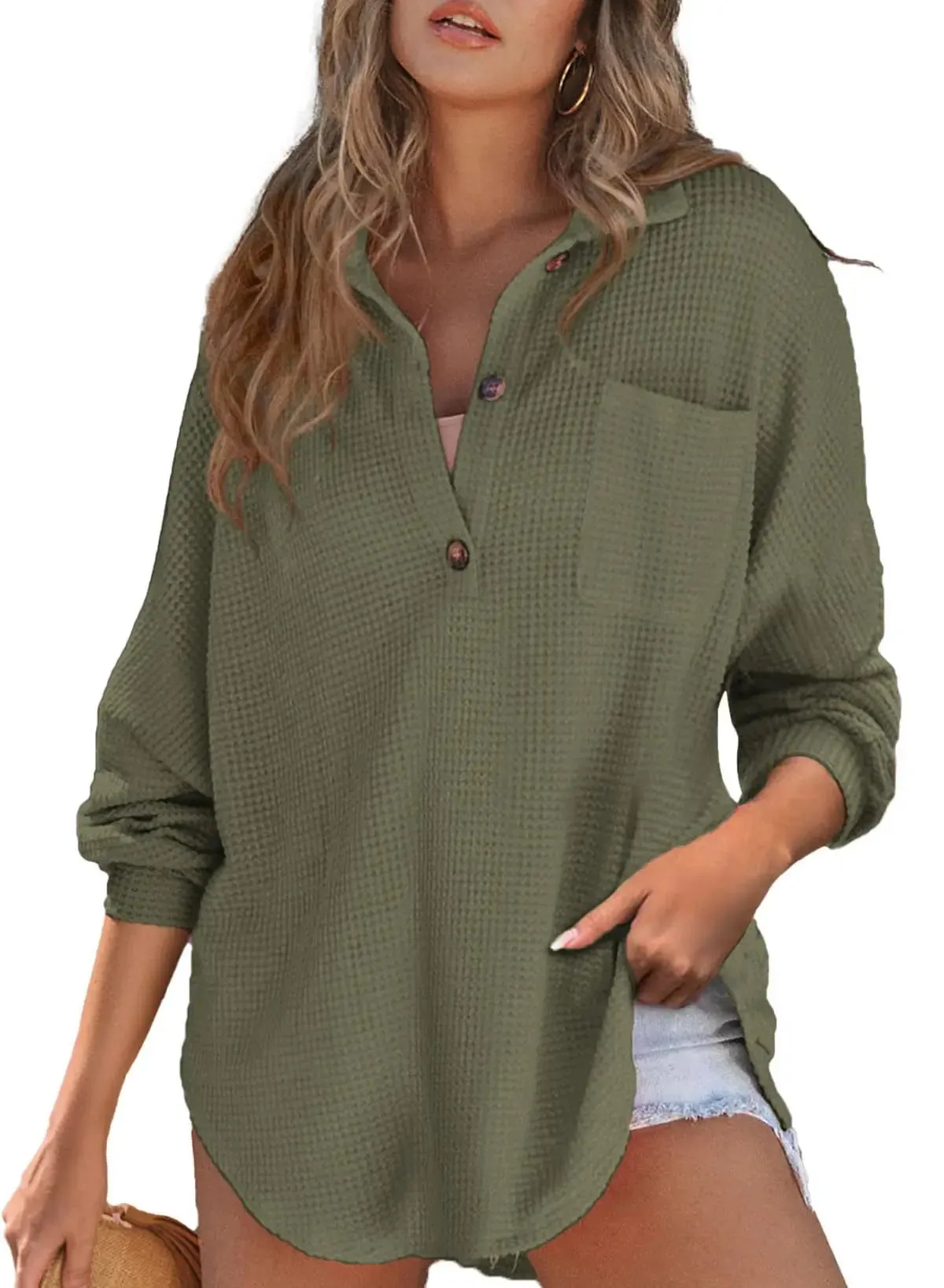 Textured Waffle Oversized Blouse