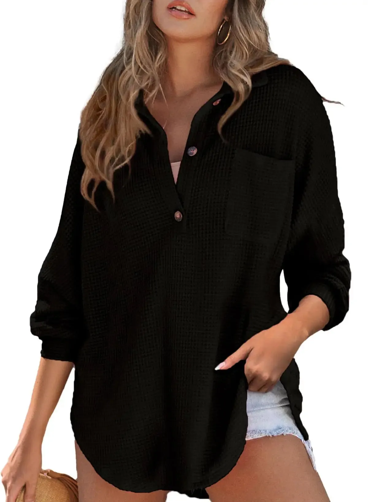 Textured Waffle Oversized Blouse