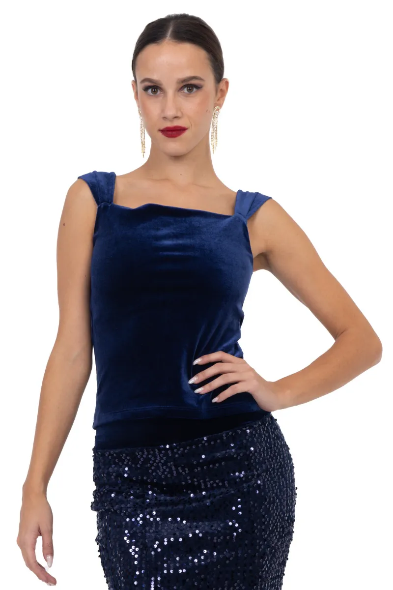 Velvet Square Neckline Top With Thick Straps