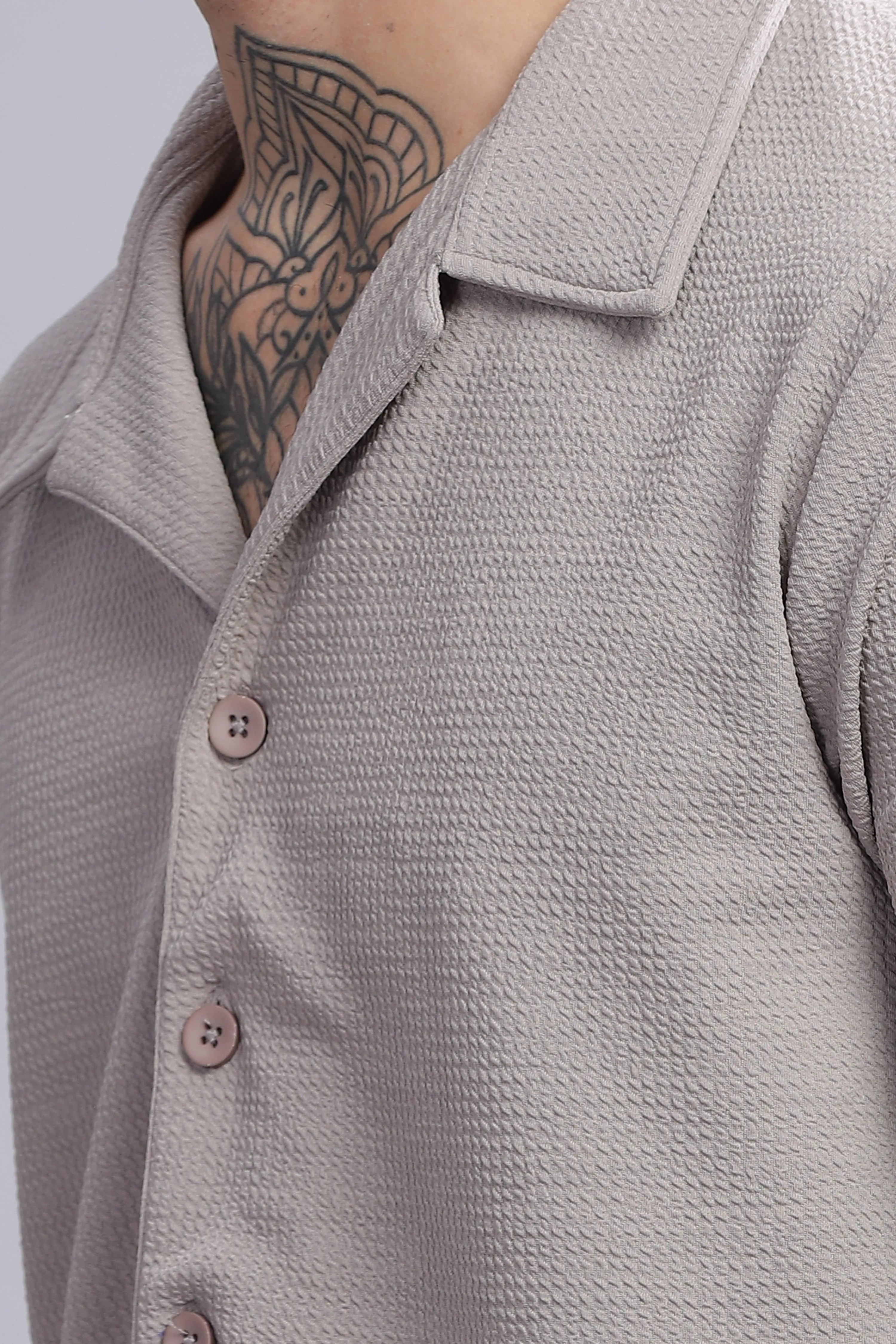 Warrior Beige Mens Half Sleeve Cuban Collar Shirt