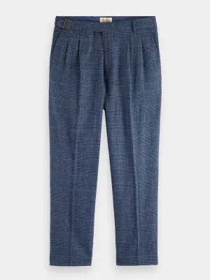 Wide-leg pleated check chinos