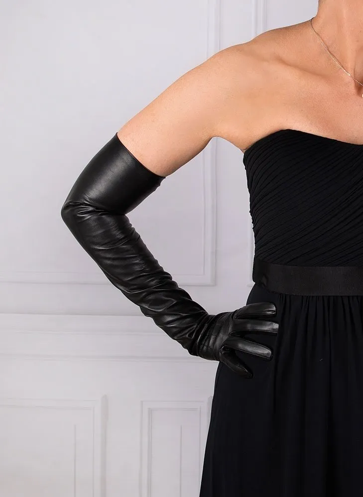 Women's Three-Point Long Opera Leather Gloves