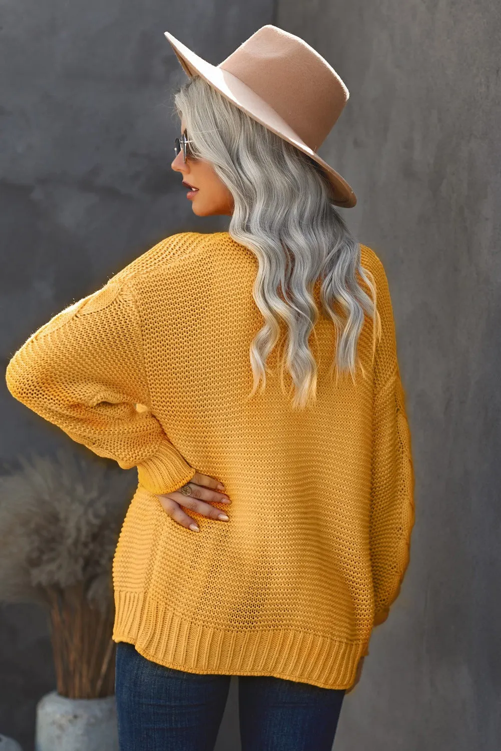 Women's Yellow Open Front Chunky Knit Cardigan