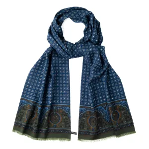 Wool & Silk Scarf in Navy Classic Medallion